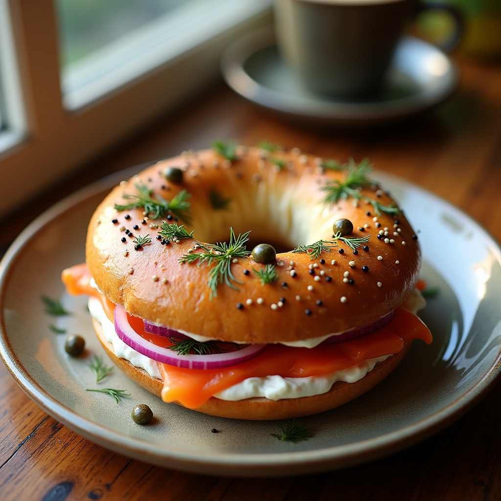 Bagel con salmón ahumado